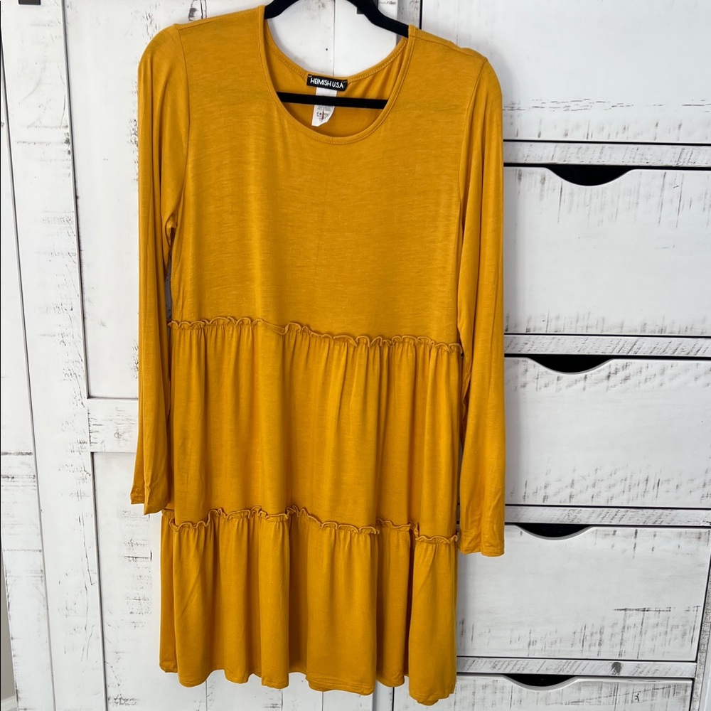 Mustard Yellow Tiered Long Sleeve Dress